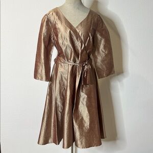 Bigio Collection Vintage Dupioni Silk 50’s Style V-Neck Dress
